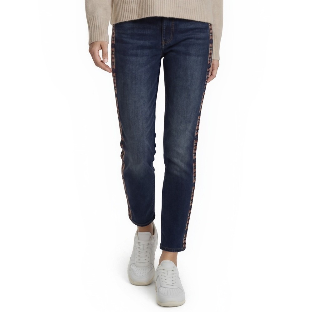 Driftwood Anthropologie Women's Size Blue High Rise Embroidered Skinny Jeans‎